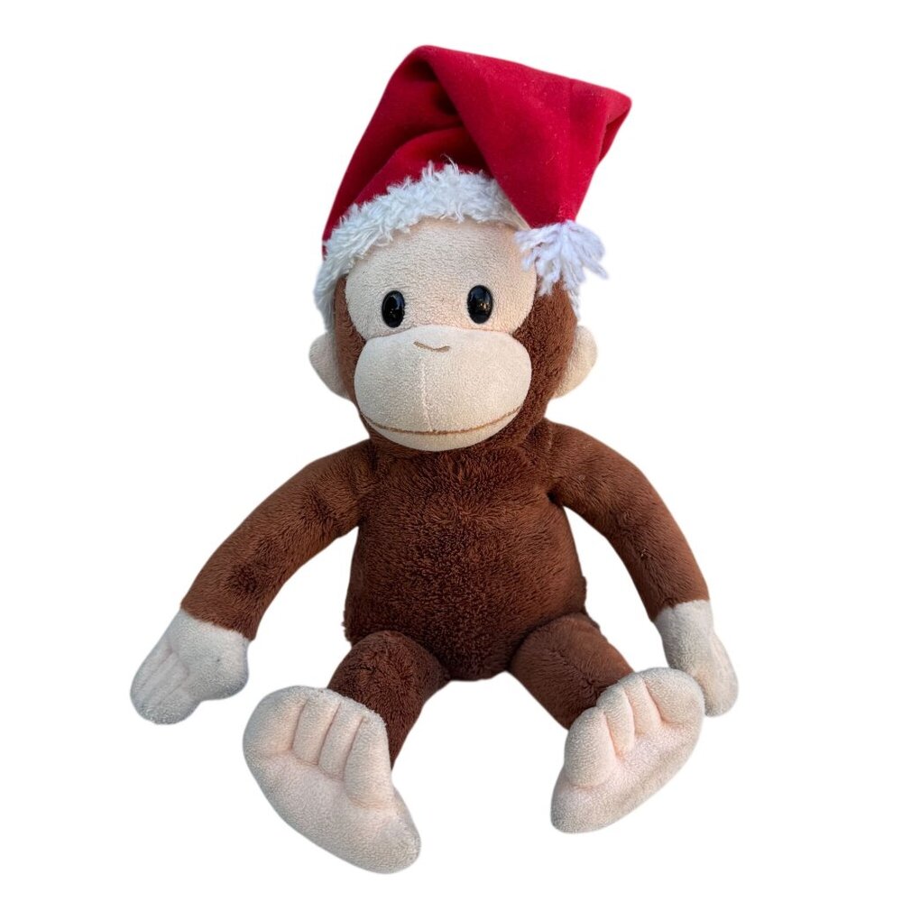 Curious George Christmas Plush Monkey‎ Santa Hat Brown Holiday Stuffed Toy Xmas